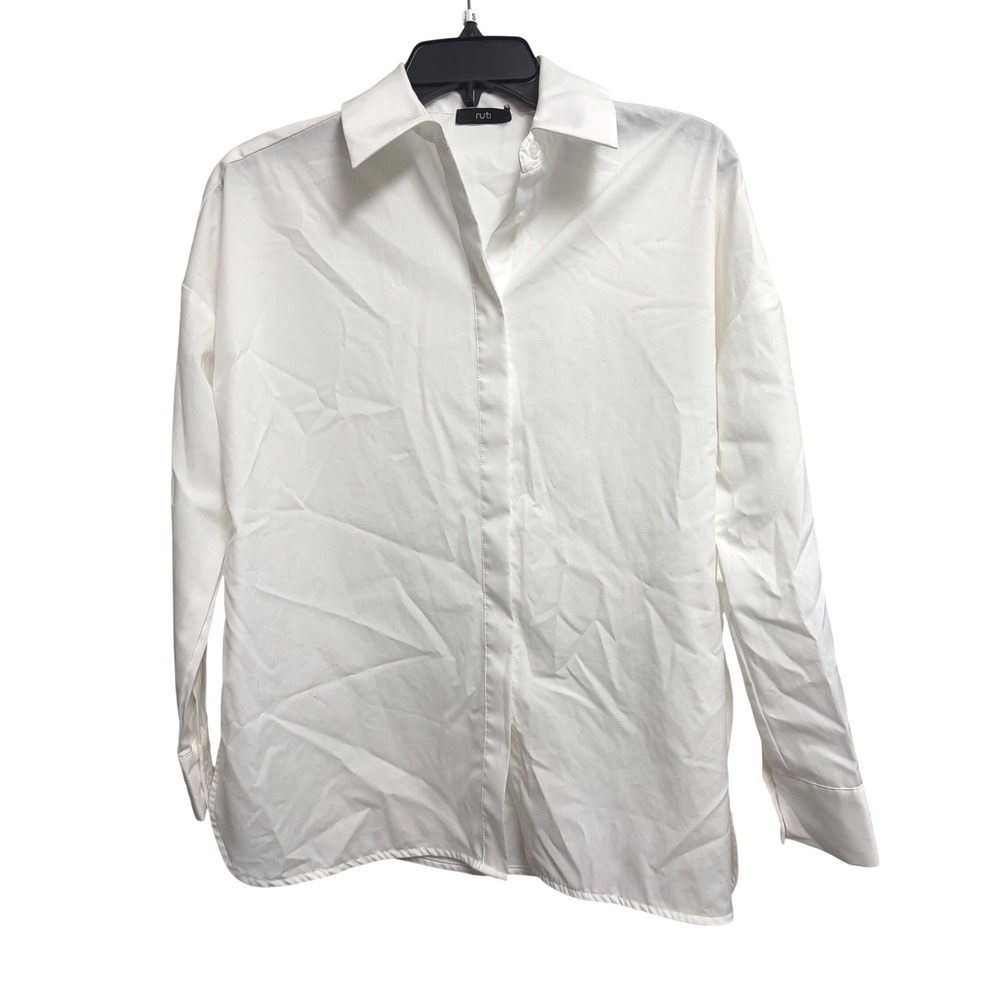 Ruti Minimalist Crisp Cotton Button Down White Shirt Long Sleeve XS